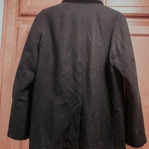 Black, double breasted peacoat.